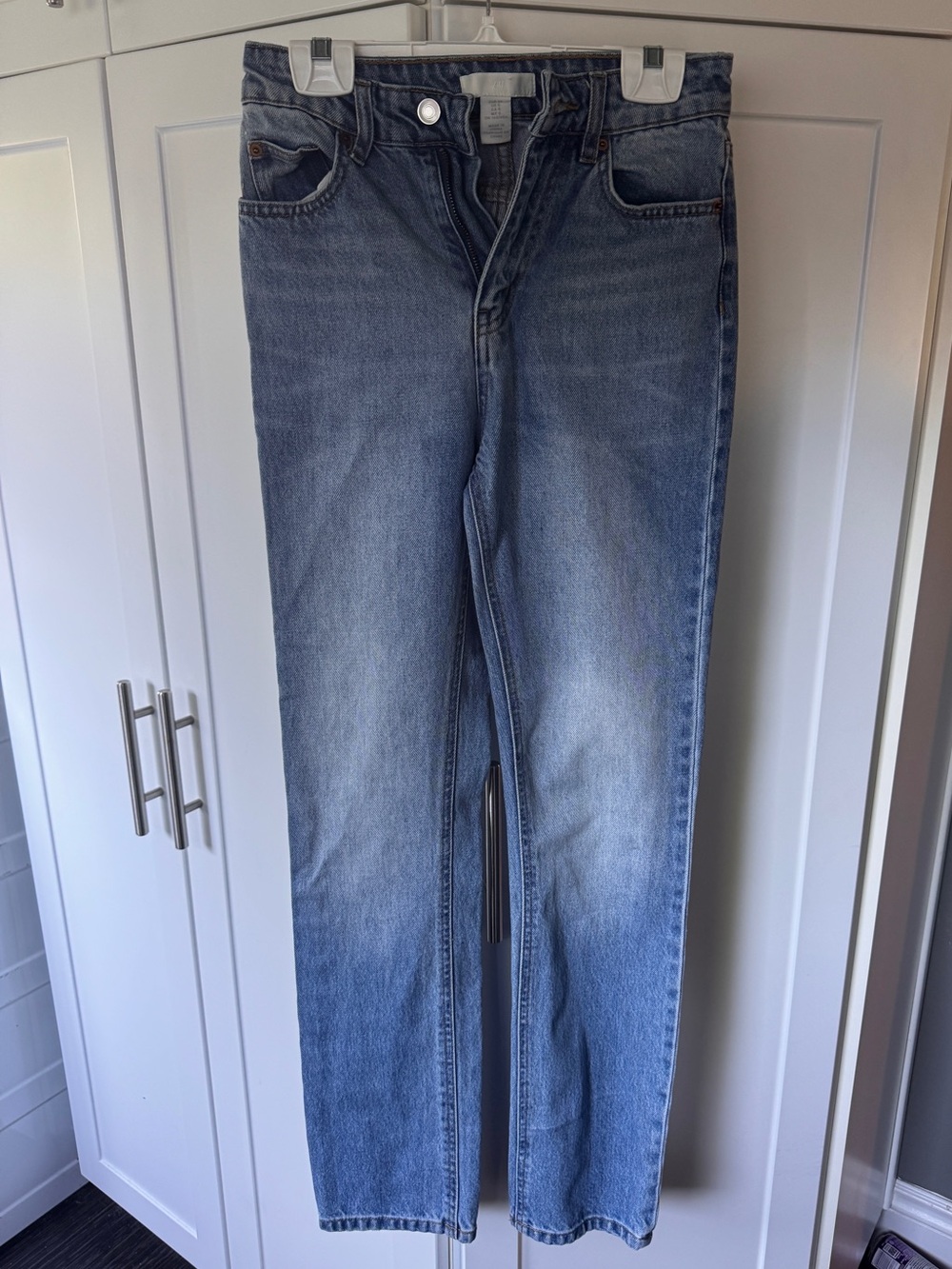 H&M Slim Straight Jeans in Light Blue Wash